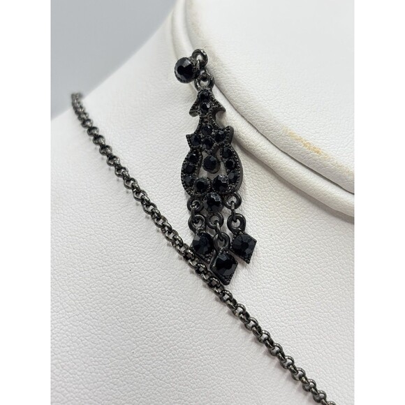 Whimsigoth Black Oval Pendant Necklace & Earrings Romantic Victorian Inspired - Picture 3 of 10